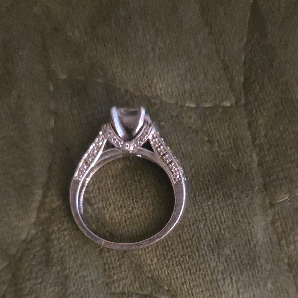 Sterling Silver White Halo Engagement Ring with Pavé Shoulders SIZE 7